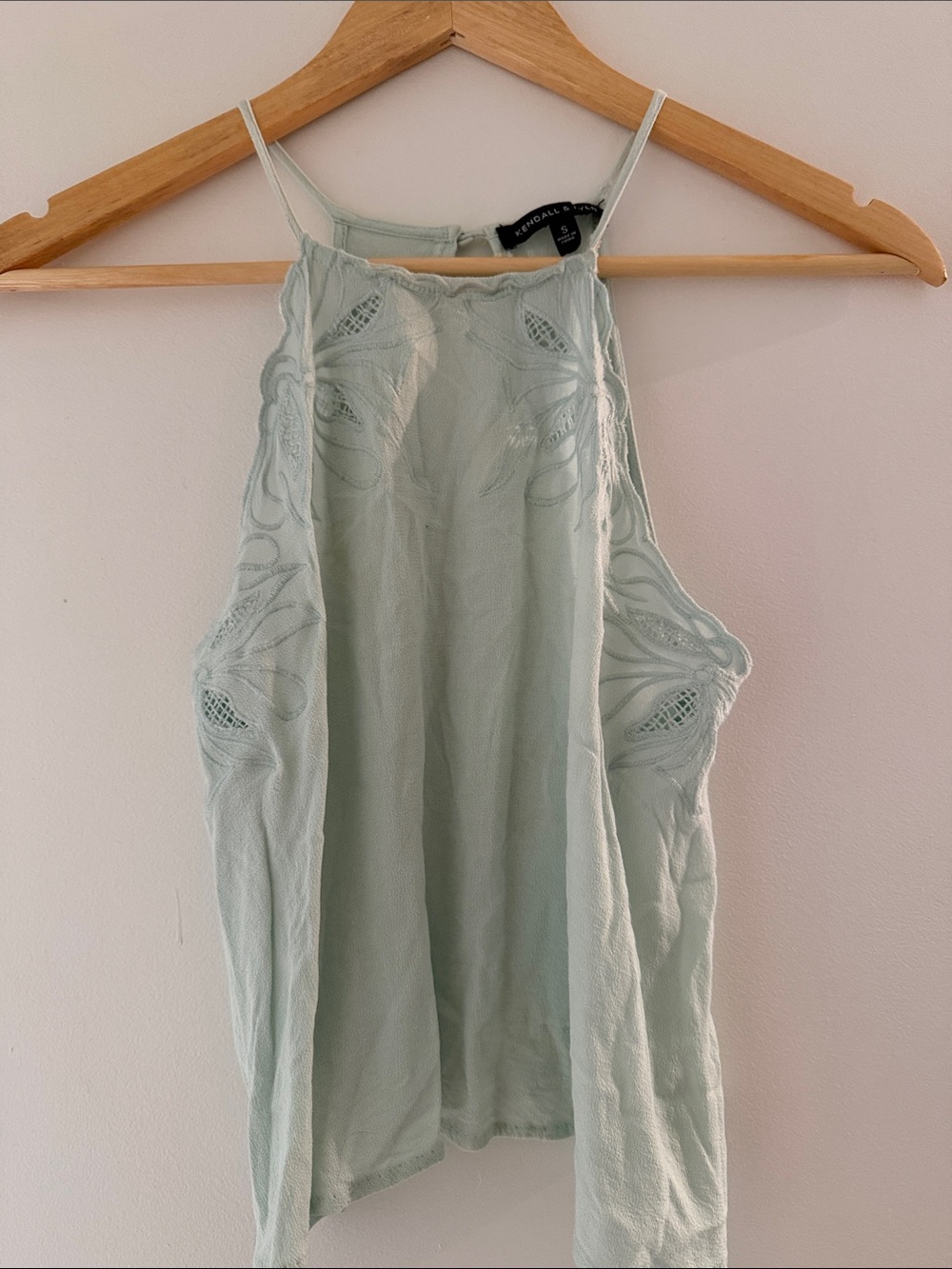 Kendall & Kylie Pale Mint Crochet-Trim Halter Cami